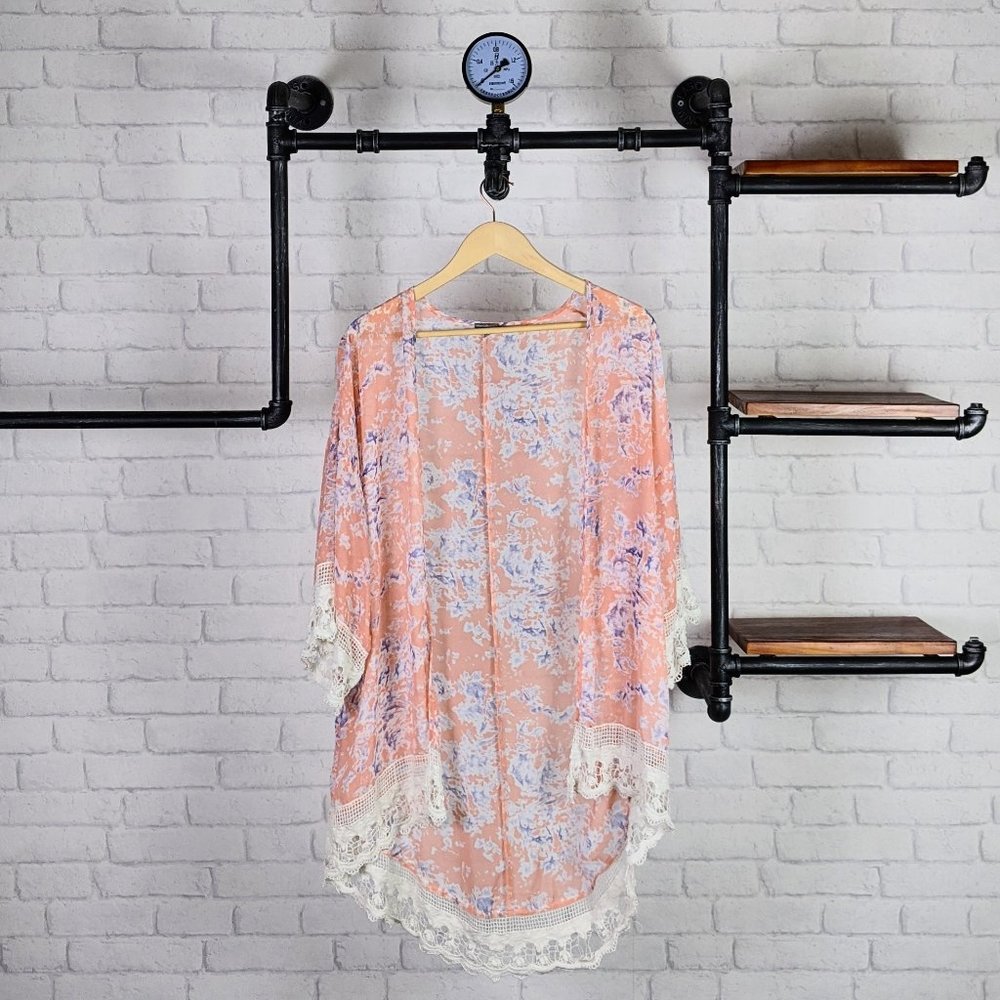 Charlotte Russe Boho Kimono Crochet Hem | Pink